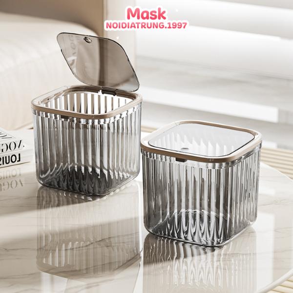 Thùng Rác Mini Hộp Đựng Trong Suốt Có Nắp Nhấn Mở Kiểu Dáng Sang Trọng Để Bàn Decor