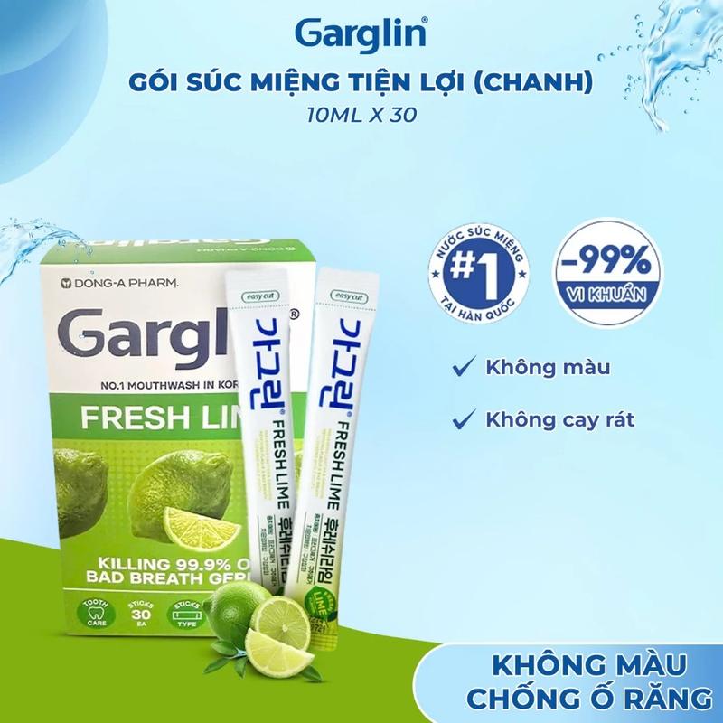  Hộp 30 gói nước súc miệng tiện lợi bạc hà  vị chanh Fresh Lime 10ml - Hàng chính hãng 