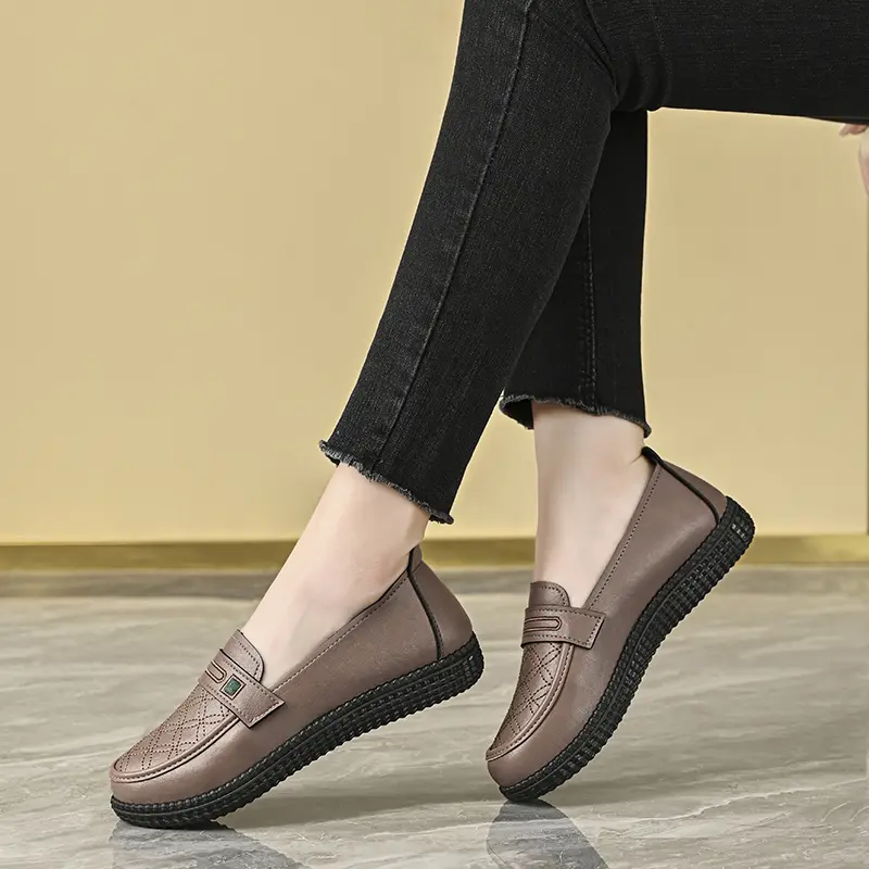 Sepatu Wanita Flat Shoes Wanita Kulit Korea Kulit Asli Fashion Terbaru Sepatu Kantor Elegan Nyaman Bernapas Ringan Kasual Karet 3