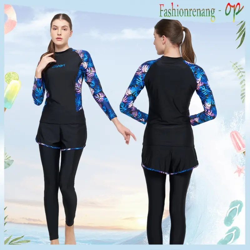 31012 Baju Renang Wanita/Baju Renang Dewasa/Baju Renang Muslim/D Piece Fashion Dewasa Baju Renang Lengan Panjang Pakaian Selam/Baju Renang dengan Hijab 3