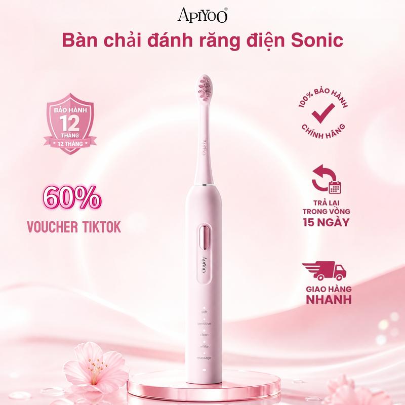 Bàn chải điện Apiyoo TB1: Lông siêu mềm không đau nướu, 5 chế độ làm sạch, chống nước IPX7 cực đỉnh!