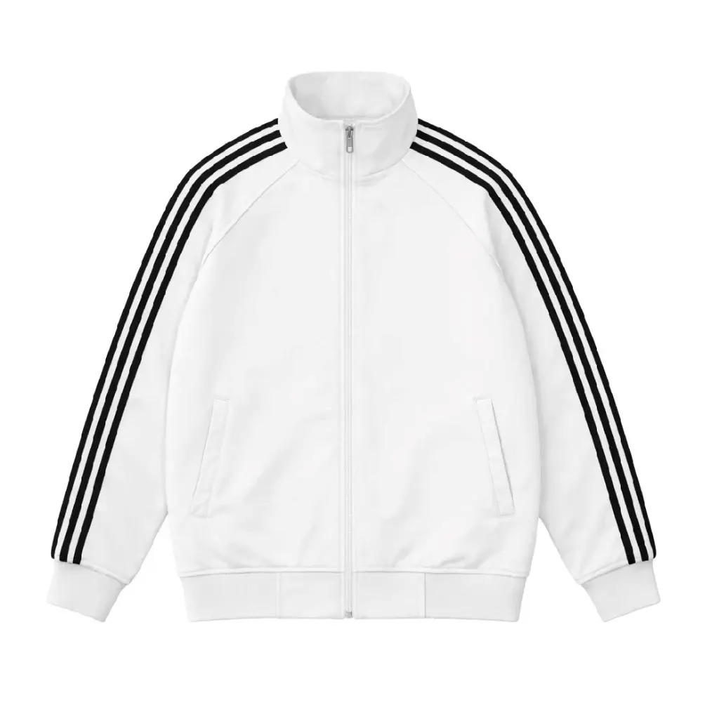 Jaket Tracktop Casual Polos Putih List 3 Jaket Tracktop Pria Wanita Jaket Olahraga Bahan Lotto Unisex