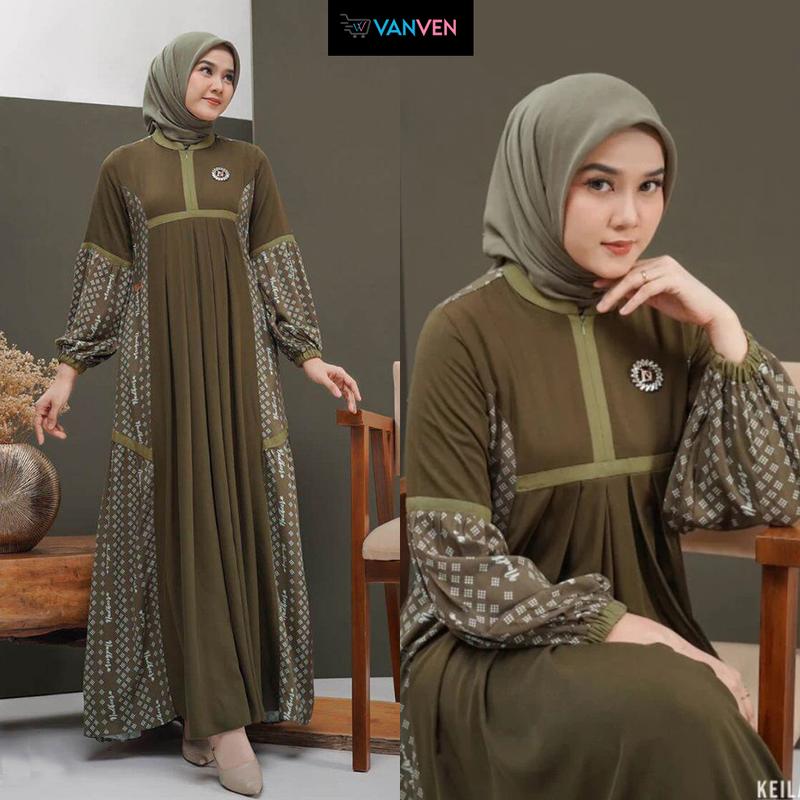 VANVEN - Kaila Dress Gamis 2025 Model Baru Elegan Simple Baju Gamis Lebaran 2025 Idul Fitri Remaja Aesthetic Airflow Crinkle 1