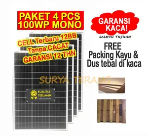 Paket 4pcs Solar Panel Surya 100wp Mono Free Packing Kayu
