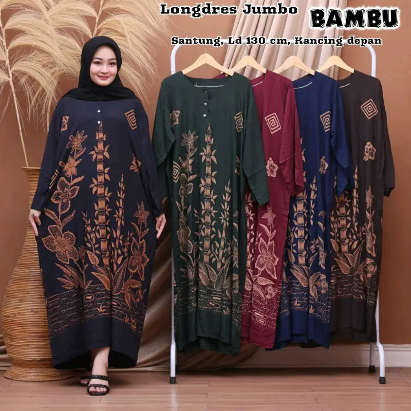 Daster Wanita Lengan Panjang Jumbo LD 130 cm Rayon Dress Kancing Bumil Busui Ibu Menyusui Lembut Nyaman 4