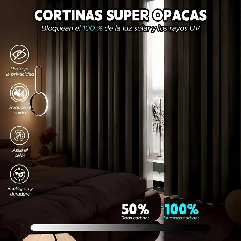 2Pzs Cortinas Blackout 100% Bloqueo de Luz para Habitación, Para Ventana 214x160cm/280x230cm,marco decorativo, aislamiento térmico, reducción de ruido y tejido impermeable ,diseño moderno,Ideales para dormitorios y salas de estar.Disponible en varios colores y tamaños. - Foto 2