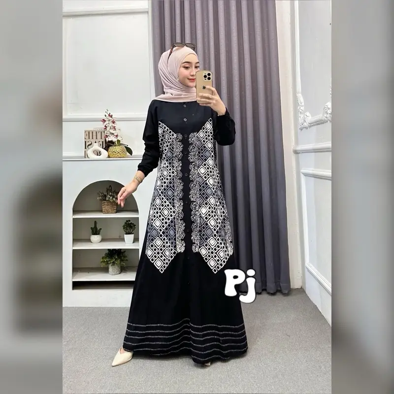 Gamis Rayon Premium Gamis Batik Cap Malaman Gamis twill ori pekalongan cap malaman full kancing Muslim  Kondangan  Wanita Wudhu Dress 1