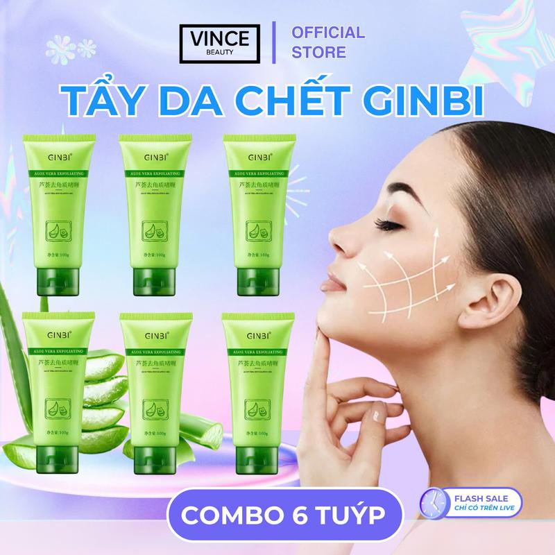   COMBO 6 TUÝP GINBI  Gel Tẩy Tế Bào Chết Da Mặt GINBI Chiết Xuất Nha Đam Làm Sạch Da Bã Nhờn Bụi Bẩn Hộp 100g 