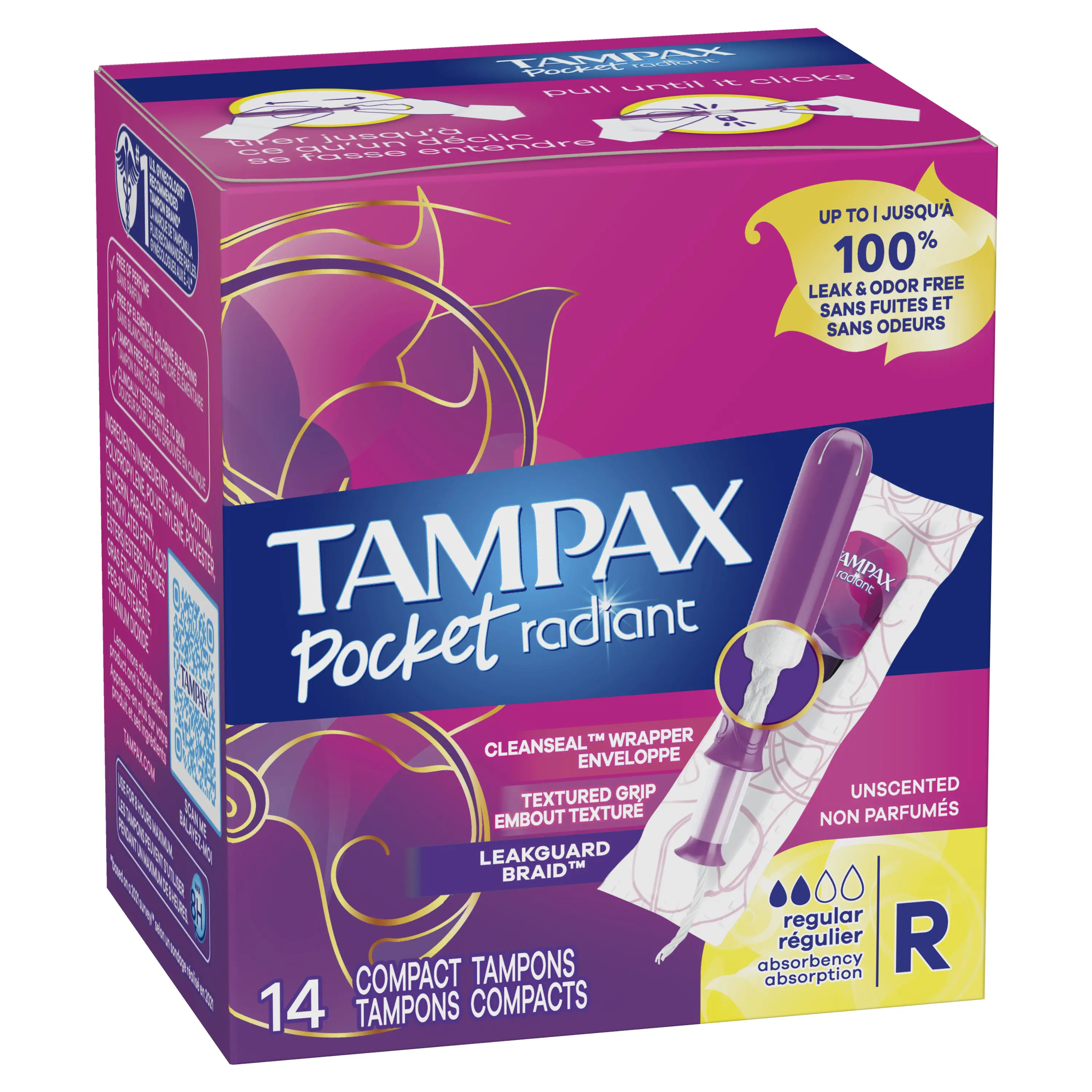 Tampax Pocket Radiant Plastic Tampons Regular Absorbency (14Ct)