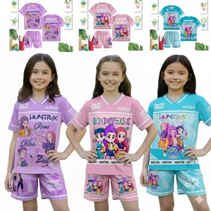 STELAN ANAK SETELAN ANAK CEWEK BAHAN JERSEY V NECK KARAKTER HUNTRIX DEMON HUNTER KPOP