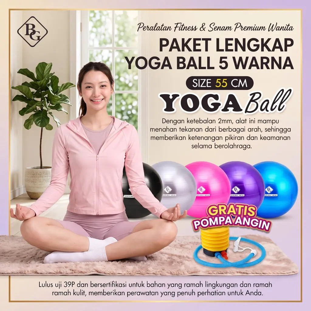 Better Sport Yoga Ball PVC Tebal 2mm Diameter 55cm  Pilates Senam Ibu Hamil With Pompa Angin
