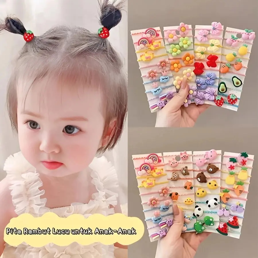 IKAT RAMBUT ANAK TOWEL RING 10PCS MOTIF KARAKTER MODEL KOREA / KUNCIRAN RAMBUT KARET ANAK-ANAK