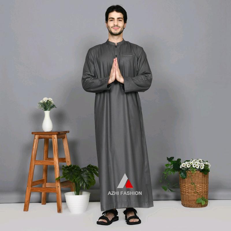 Jubah Pria Dewasa Lengan Panjang Polos Toyobo Gamis Muslim Katun Hitam 5