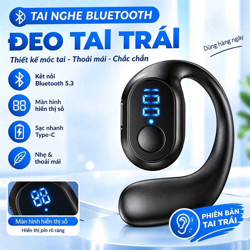 Tai nghe một bên tai OWS KY2 Pro không dây Bluetooth, màn hình LED hiển thị pin, tai nghe thể thao không dây