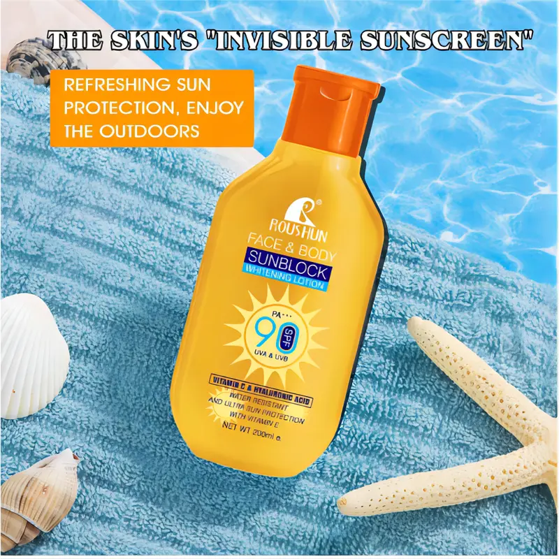 200ML Glowing Up Sunscreen Lotion Whitening Sunblock Cream SPF90 PA +++ Wajah Dan Badan Sunscreen Sun Protect & Moisture Lotion Original Sunblock UVA/UV Protection Tahan Air Double Whitening Waterproof 6