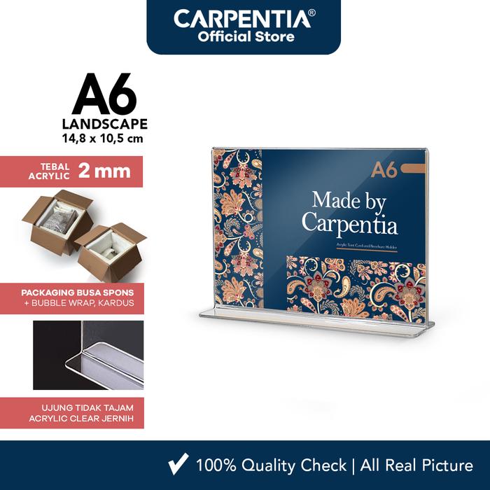 Gambar Carpentia | Acrylic Standing Tipe T - A6 Horizontal Landscape 14,8x10,5 cm - [Tent Card Display Holder Akrilik Tempat Brosur Flyer] dari Carpentia Indonesia Kota Tangerang Selatan Tokopedia