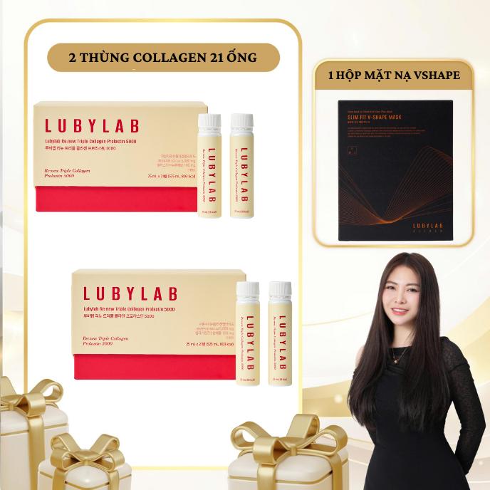  SN1802 - Combo 2 hộp 42 ống Nước Uống Thế Hệ Mới Lubylab All In One GlutaColla ElastiLift 3X  + 1 hộp mặt nạ Vshape 
