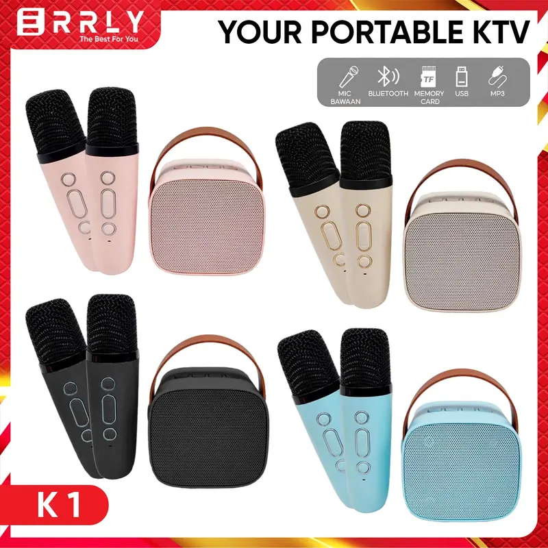 Karaoke Speaker Bluetooth Wireless ERRLY K1 Set MINI Speaker Karaoke Microphone 2Mic / 1mic All In One 0