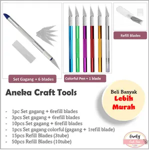 Lovely Craft Store | 1pc/set or 10pcs/set Hobby Knife Blue Tail with 6blades, 1pcs/set Colorful Metal Blade with 1pc Blade, Pen Mata Pisau Colorful
