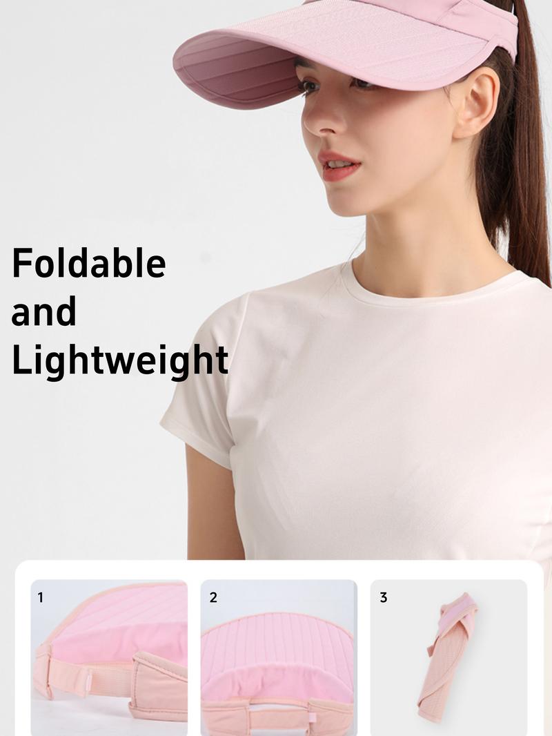 Product Introduction of Fashion Summer Barbie Powder Solid Color Women's Sun Hat, Foldable Storage Empty Top Visor Hat, Breathable Quick Drying Fabric, Outdoor Yoga, Cycling, Running Hats 1