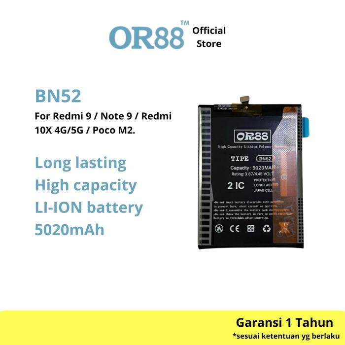 Gambar OR88 Premium - Battery Baterai Batre [BN52] Compatible With Redmi Note 9 Pro dari OR88 shop Kota Administrasi Jakarta Barat Tokopedia