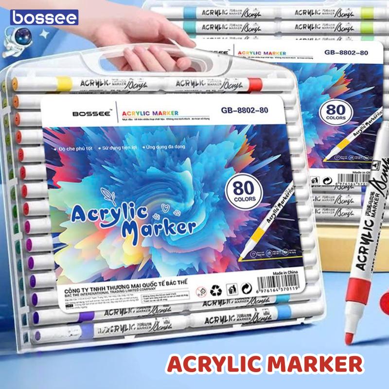  Set 12 24 36 48 60 80 Bút Màu Acrylic Marker Bút Sơn Vẽ Trang Trí Ngòi Đầu Tròn Vẽ Trên Mọi Chất Liệu Khô Nhanh Không Thấm Qua Mặt Sau Bút Đánh Dấu Cao Cấp Màu Tươi Sáng Đa Dạng Hộp Đựng Trong Suốt Tiện Lợi Bút Tô Vẽ DIY An Toàn Cho Bé 