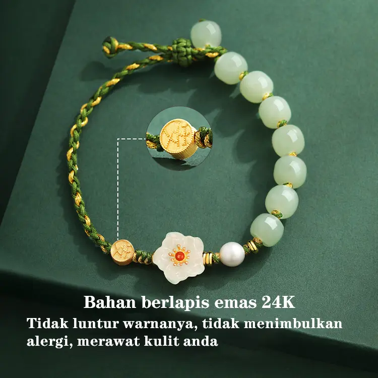 【Promo 6.6】Gelang Giok Hotan Pembawa Keberuntungan & Kedamaian - Gelang Kepang Elegan 6