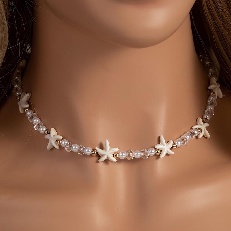 Kalung Wanita Liontin Bintang Laut Mix Mutiara Sintetis - Choker Necklace 0