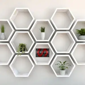 SHELV Mini Rak Kayu Hexagonal 1 Buah | Rak Bunga Heksagonal | Wooden Shelves Hexagon Putih