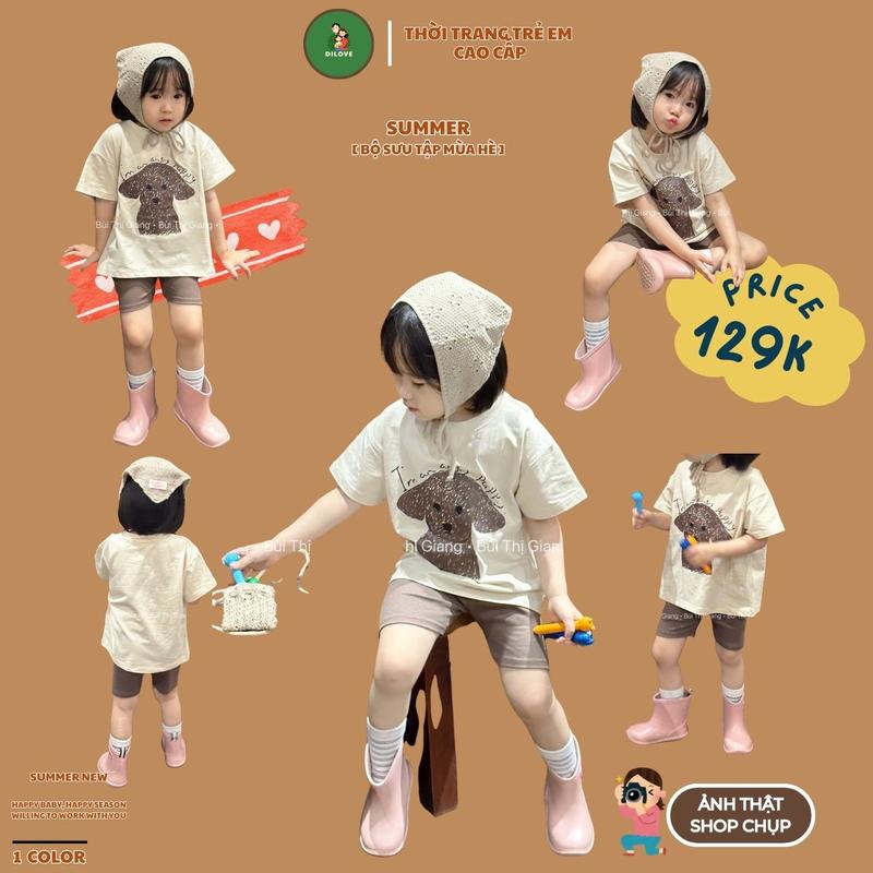 Bộ Đồ Bé Gái DILOVE Phong Cách Hàn Quốc Chất Liệu Cotton Co Giãn Thoáng Mát Quần Áo Cho Bé - Mã 01 - CÚN NÂU