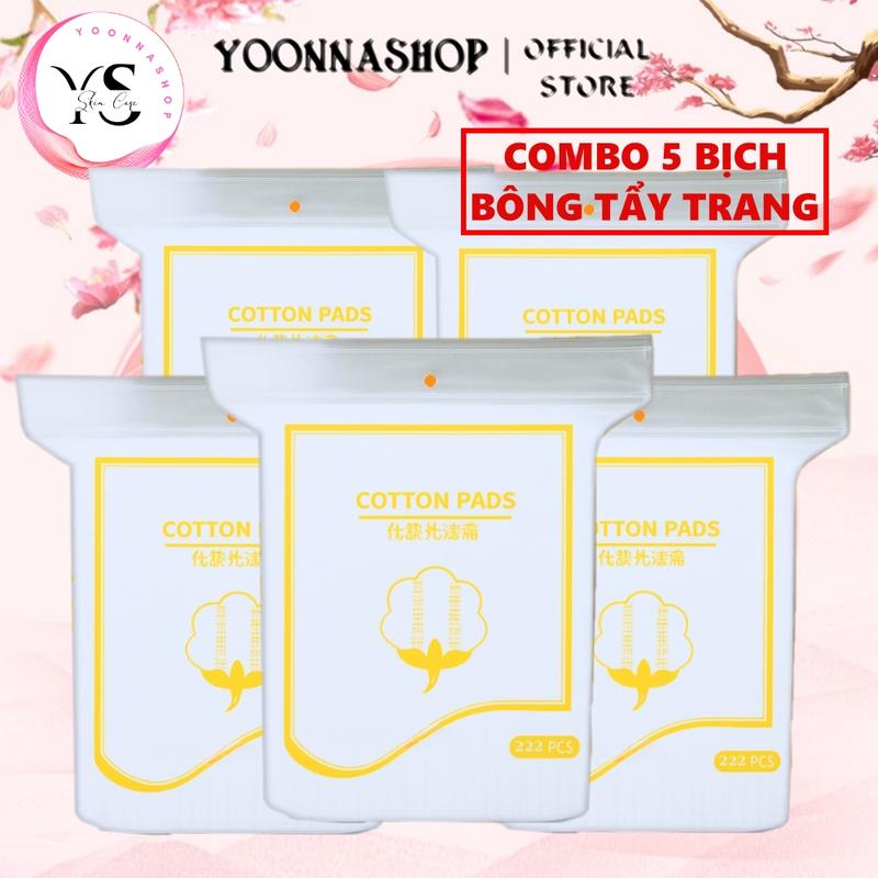  COMBO 5 Bịch Bông Tẩy Trang Cotton Pads 222 Miếng Bịch Mềm Mịn 3 Lớp Chống Tràn Tiện Lợi Kích Thước 5x6cm Chất Liệu Cotton Tự Nhiên 