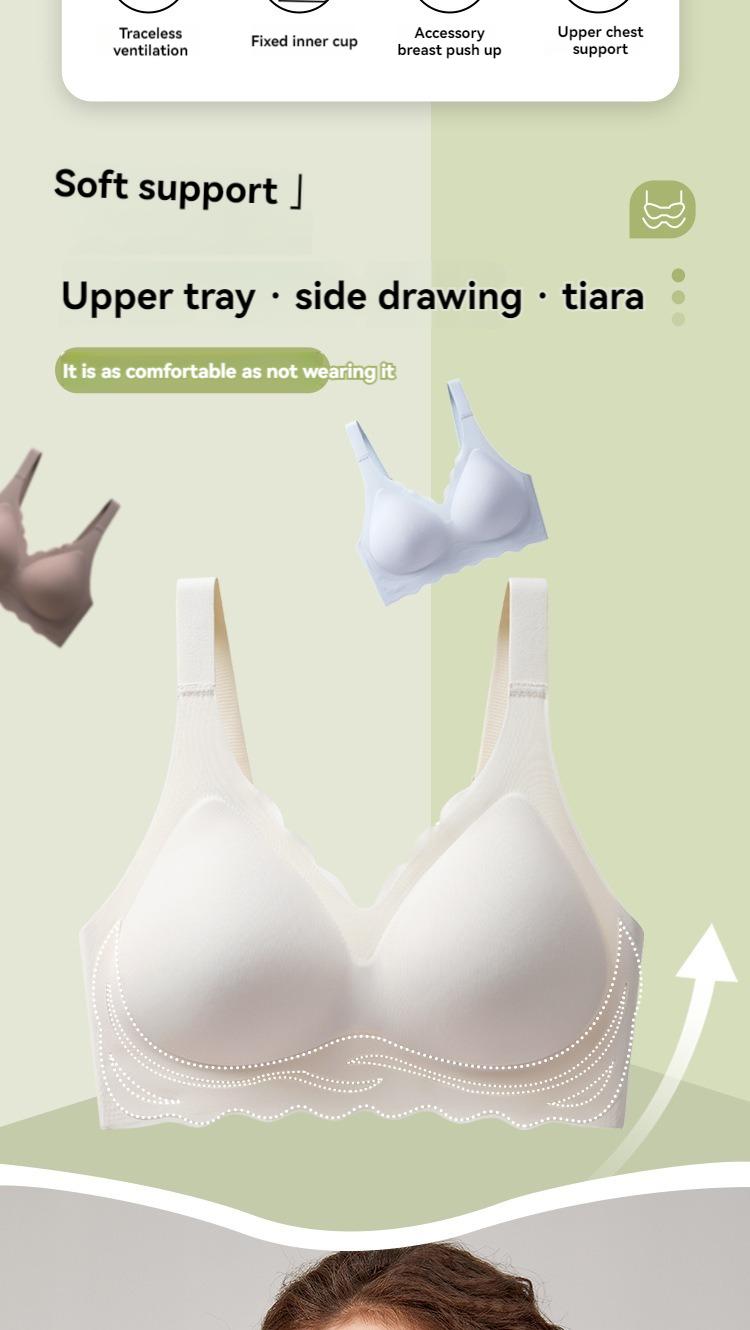 Product Introduction of Jelly strips non-marking large size underwear female summer thin section large breasts show small breasts gathered without steel ring fixed cup bra 2