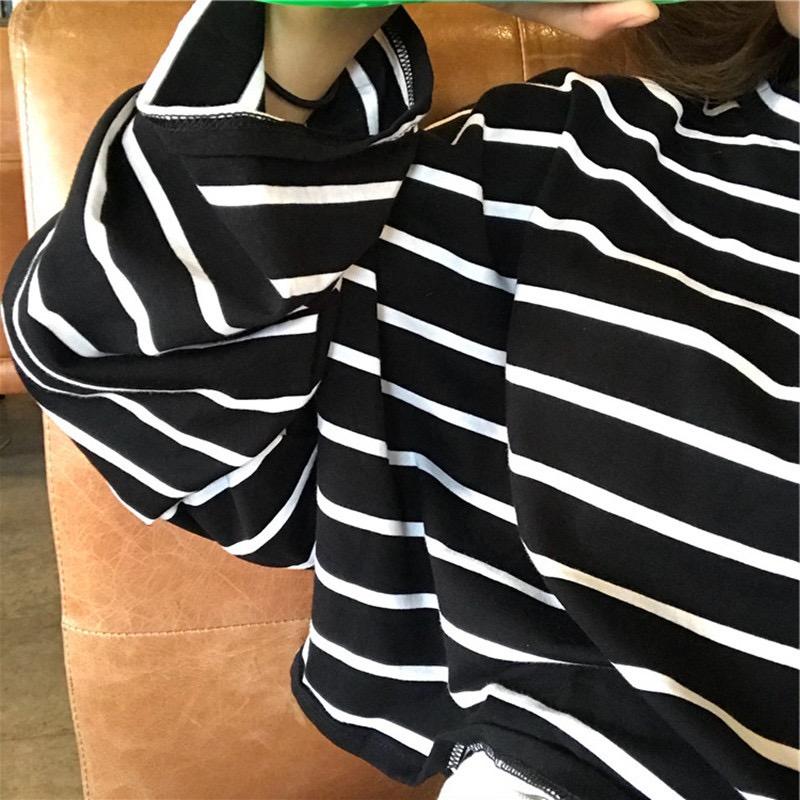 N22 - Atasan Wanita Korea Lengan Panjang Strip Sweater Round Neck Long Sleeve Sweatshirt 3
