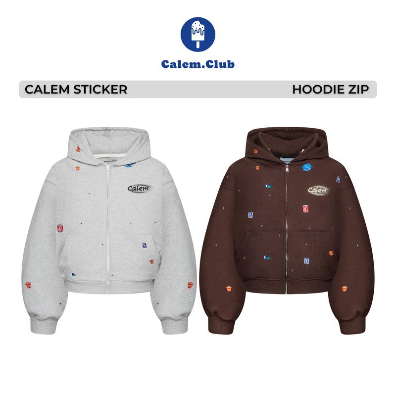   KHÔNG XÙ LÔNG  Áo Hoodie Zip CALEM STICKER chất nỉ chân cua không xù lông form boxy nam nữ áo khoác nỉ dây kéo mùa đông 