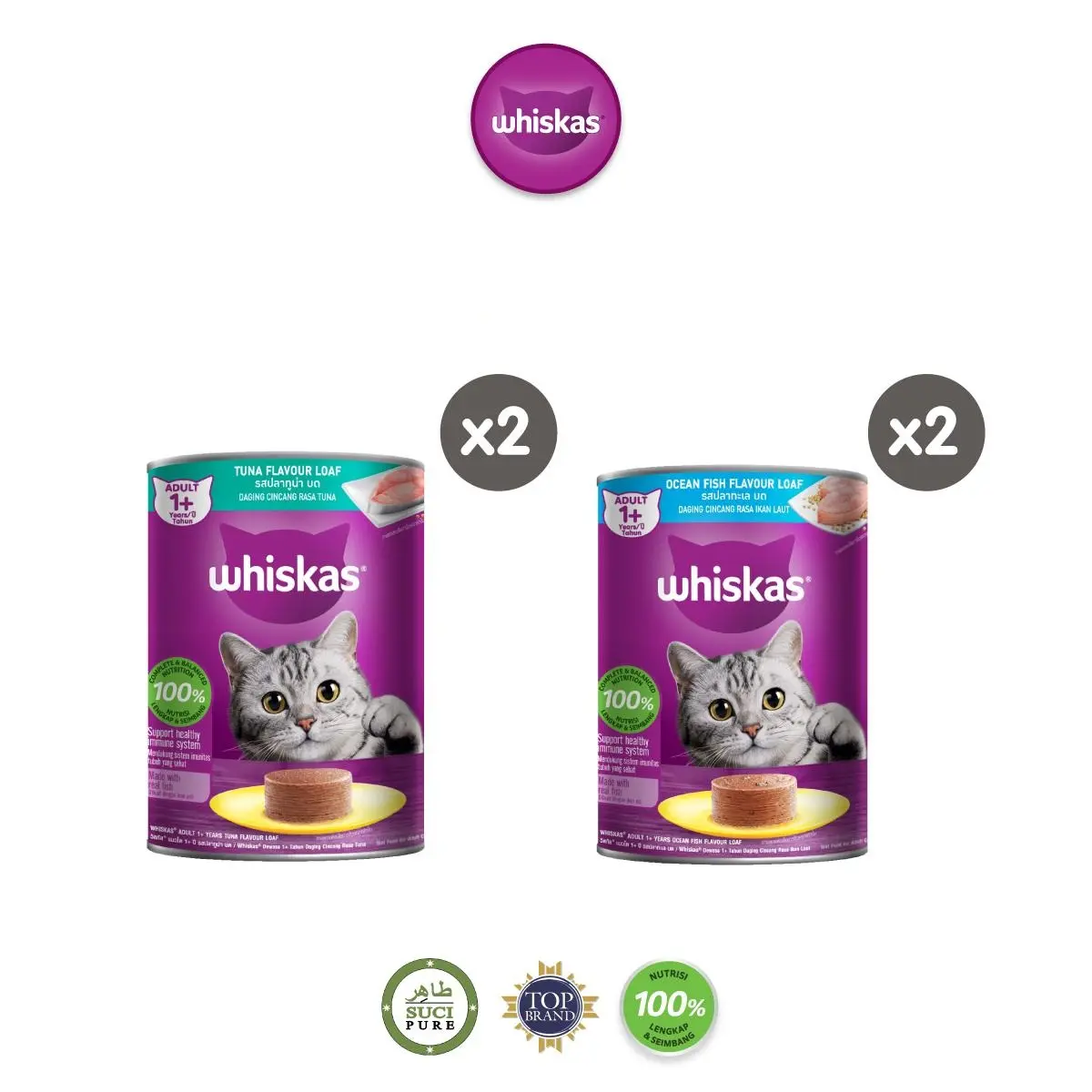 WHISKAS Kaleng Makanan Kucing Basah Pilih Rasa 400gr (2-Pack)