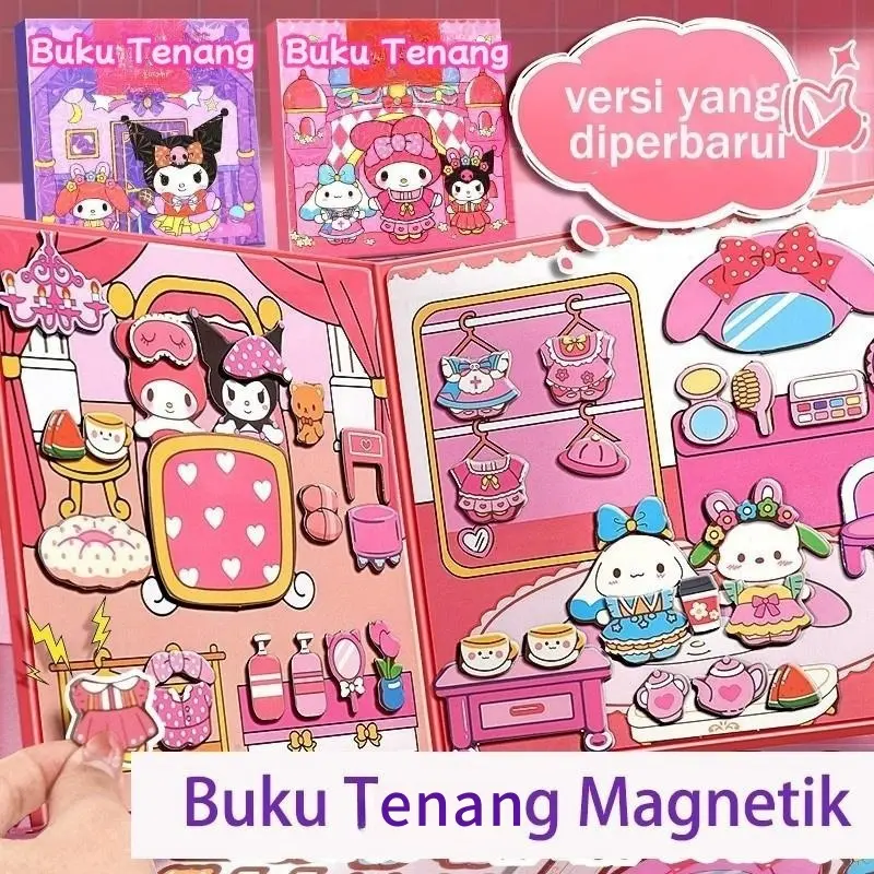 【Ready COD】Buku Tenang Magnetik Quiet Book Sanrio Kulome DIY Magnetic Suction Karakter Buku Busy Magnet Paper Doll Mainan Anak Toys Sibuk Montessori untuk Anak-Anak noniquennisa