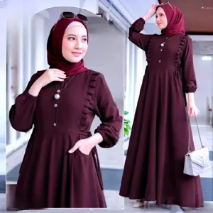 Gamis Meika Rempel Dada Samping - Bahan Crinkle Airflow Premium - Dress dengan Kancing Maxi Lebaran Simple 04130 Muslim Nyaman Panjang Dewasa Wanita