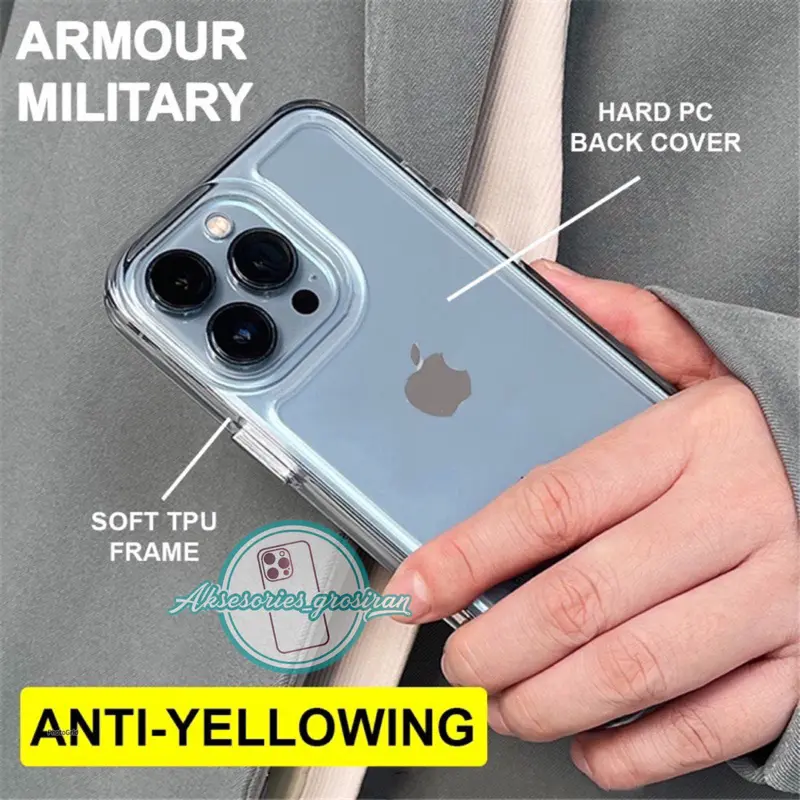 [ANTI KUNING] ORIGINAL !! ARMOUR MILITARY Case Akrilik Bening IPHONE 7 7+ 8 8+ SE 2 X XS MAX XR 11 12 13 14 15 PRO MAX 14+ 15+ PLUS Casing Transparan Hard Clear Case Premium Acrylic 2