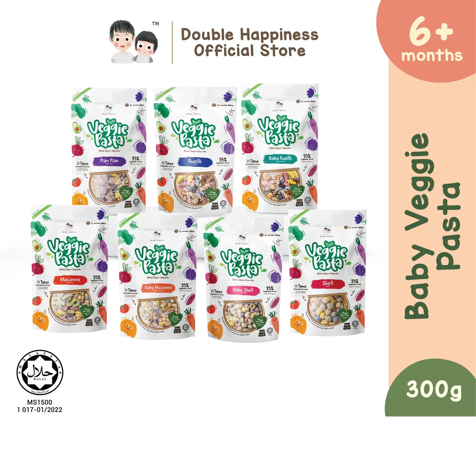 Double happiness veggie pasta/ Pasta /Mee Sayur/baby food / makanan baby / makanan baby 6 bulan