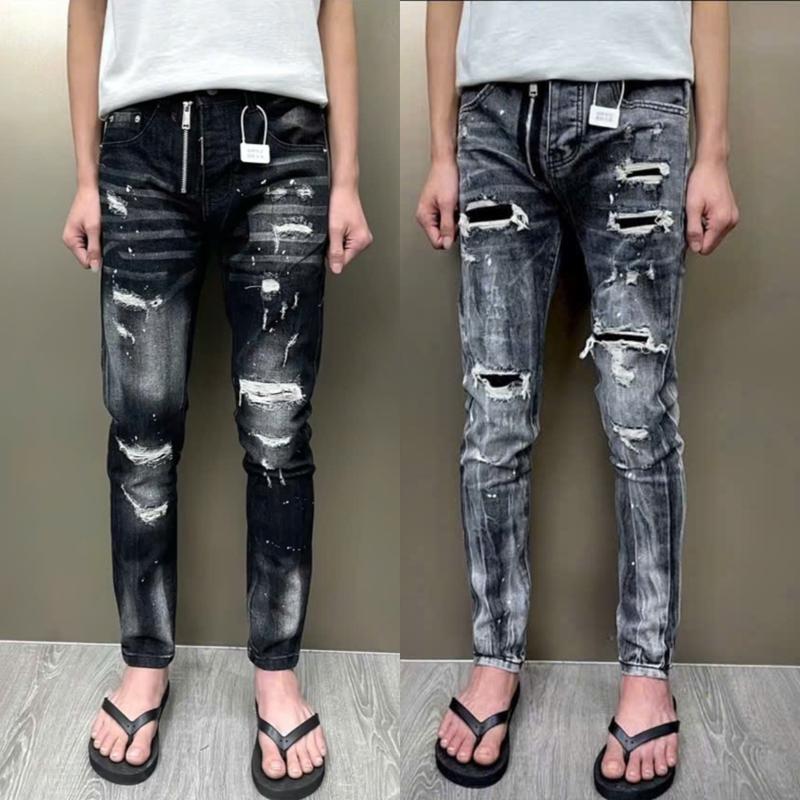  Quần jean nam quần bò nam phối thêu họa tiết boy phố thời trang wash mài xước loang màu vẩy sơn nhẹ mẫu mới phong cách trẻ trung năng động 