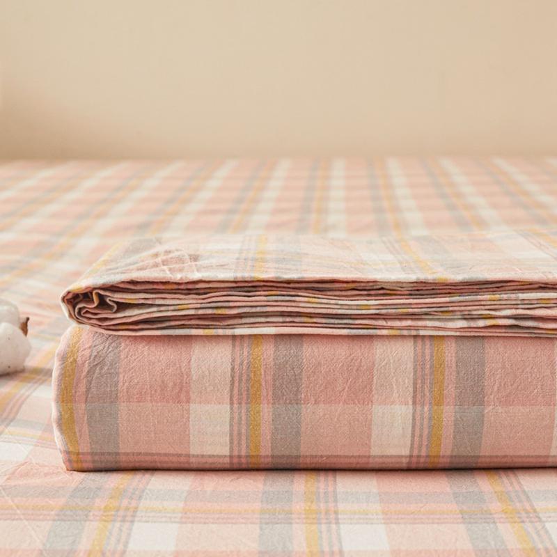 Product Introduction of Cotton Plaid Fitted Sheet Japanese Striped Plaid Cotton Non-Slip Bedspread Washed Cotton Student Fitted Sheet 3 In1 Mattress Cover Protective Cover 26