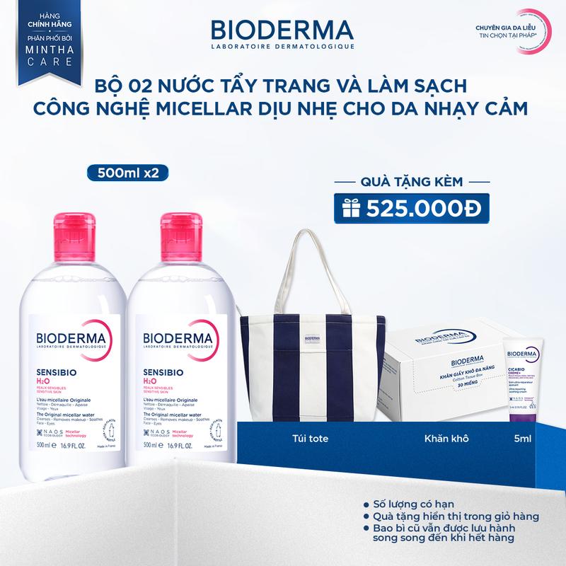 Combo Dung dịch làm sạch và tẩy trang công nghệ Micellar cho da thường và da nhạy cảm Bioderma Sensibio H2O
