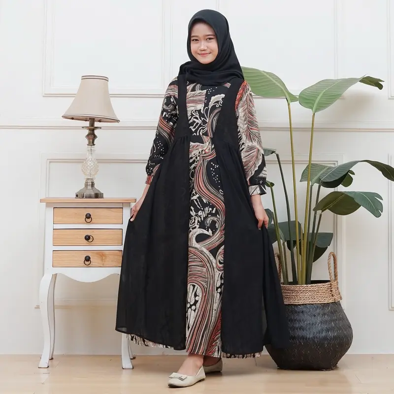 COUPLE KELUARGA GAMIS DAN KEMEJA BATIK GAMIS ANAK DAN KEMEJA ANAK UKURAN XS S M L XL XXL LD 120 130 140 150 CM Muslim Dress Lebaran Panjang Mewah Ceruty 5