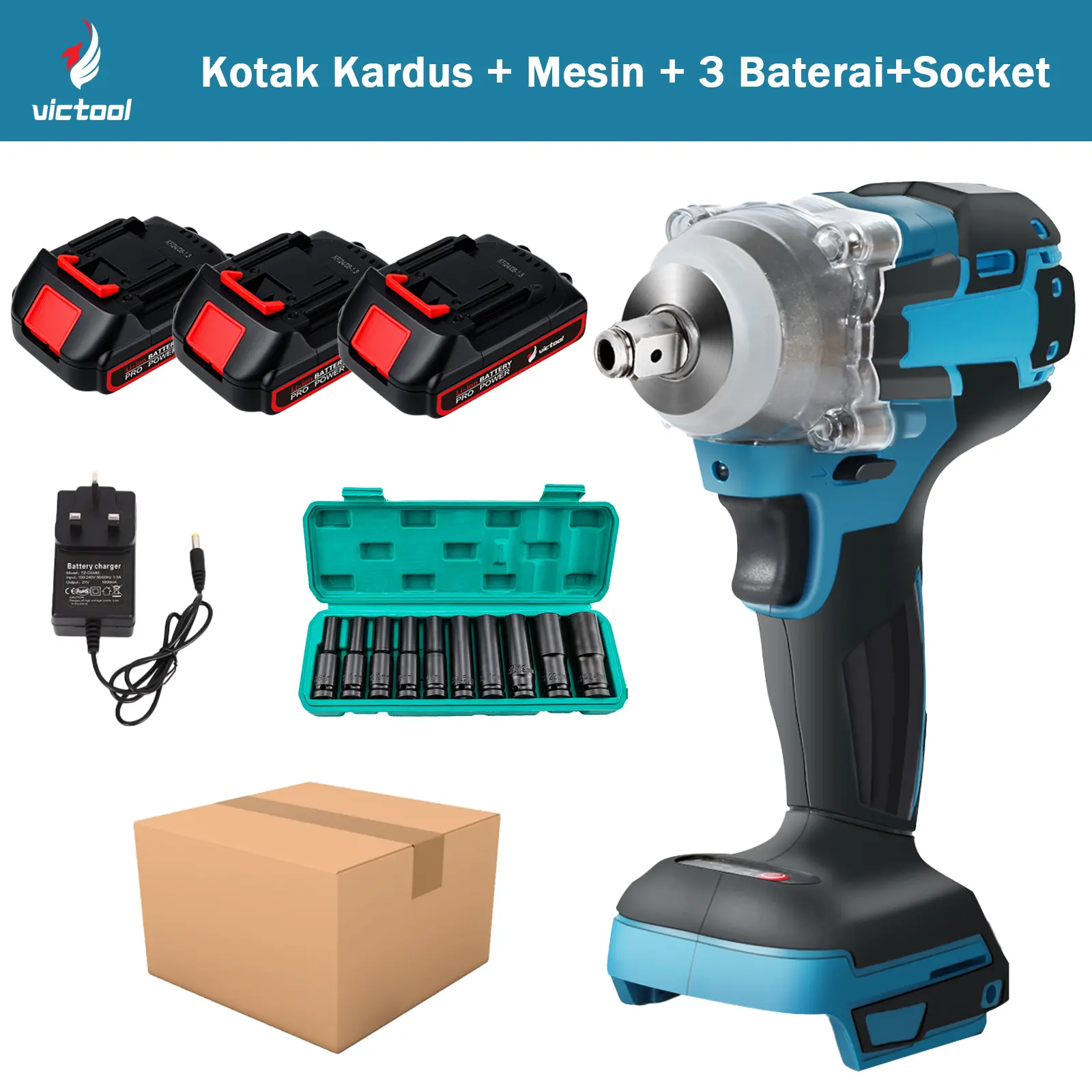Kotak Kardus + Mesin + 3 Baterai+Socket