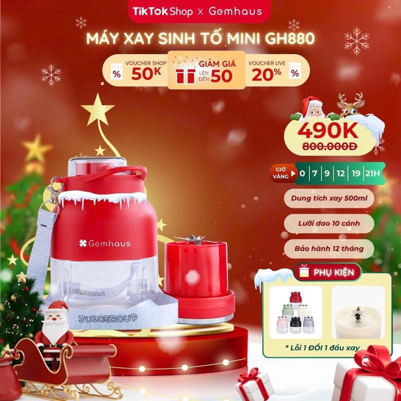   2025 Edition  Máy xay sinh tố dùng pin sạc mini Gemhaus GH880 500ml  dung tích đựng nước 800ml nhỏ gọn tiện lợi có kèm dây đeo cổ và nắp đậy bảo hành 12 tháng đầu xay lỗi chỉ đổi không sửa. 