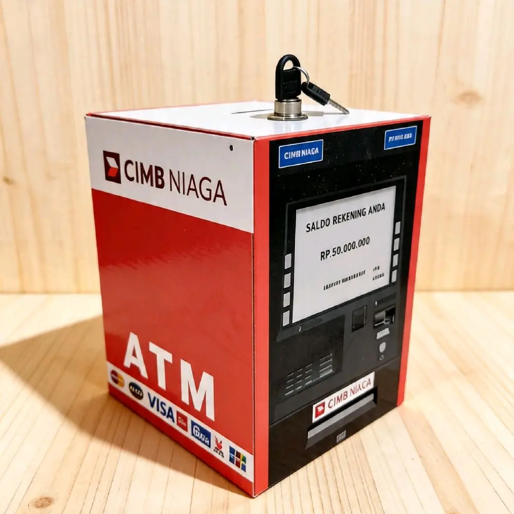 Celengan Target MOTIF BanK ATM ukuran besar 20 cm x 15 cm unik aman disertai kunci buka tutup aman