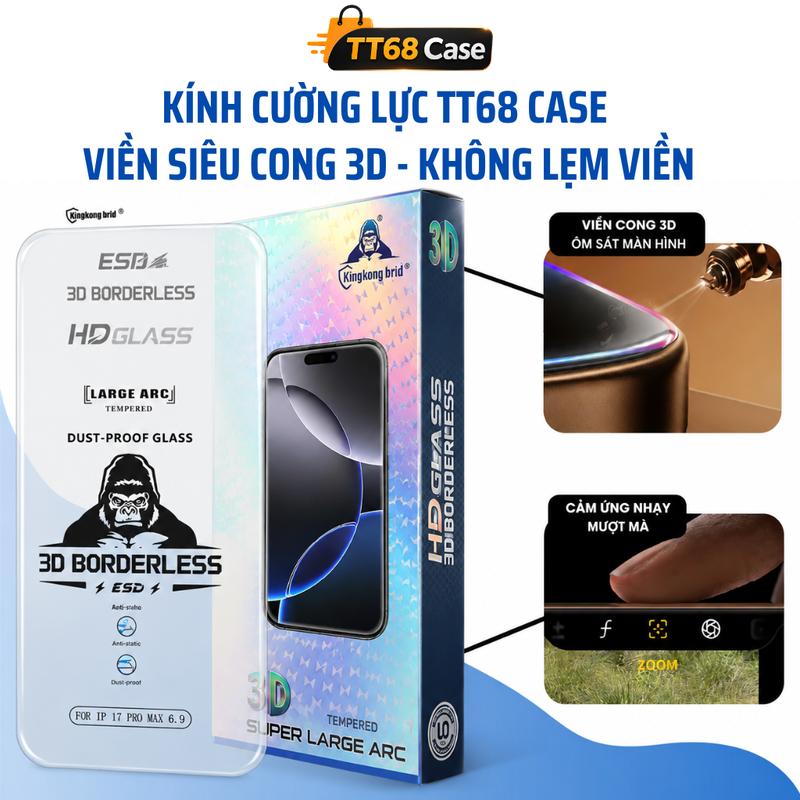 Kính Cường Lực Không Viền Siêu Cong Không Lẹm Viền Dành Cho Iphone Iphone 17 16…