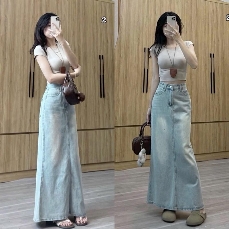 Chân váy jean đuôi cá dài 86/93cm màu Retro siêu đẹp cạp Eo cao  #7915 [AN TÂY STORE68] Nữ Women
