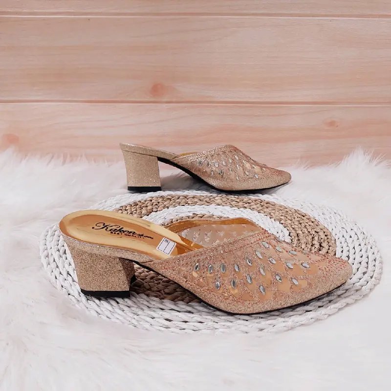 Sandal wanita payet motif inport hak 5 cm .sandal pesta 7