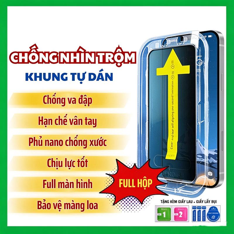Kính cường lực tự dán chống nhìn trộm có khung tự dáncho iPhone18 17 16 15 14 13 12 11 XS XR XSMAX 6S 7 8 Plus ProMax SE